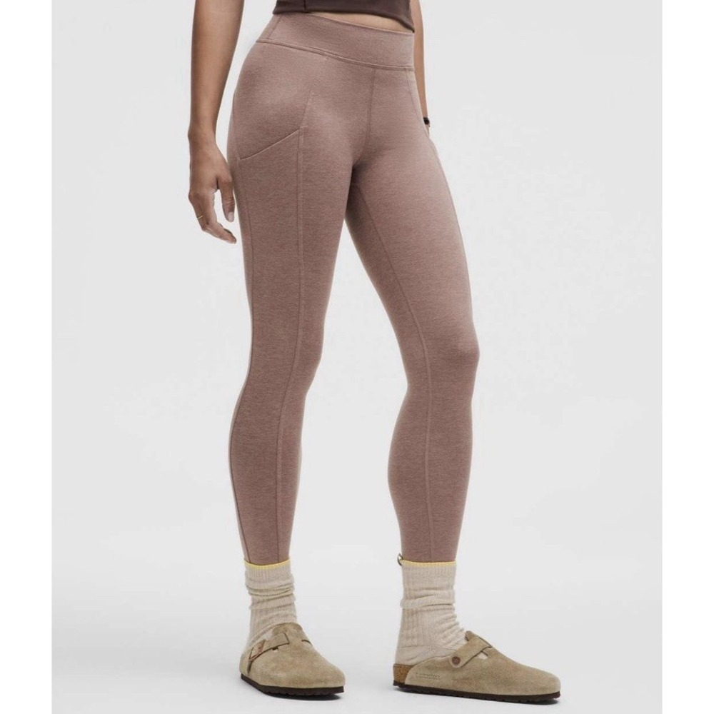 Lululemon Soft Sueded High-Rise Leggings 25" W/ Pockets Heathered Pink Mauve 4